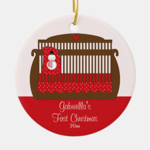 Ornement Rond En Céramique Première huche de Noël d'ornement de Noël du bébé