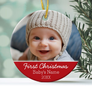 Ornement Rond En Céramique Première photo de Noël du bébé - Minimaliste moder