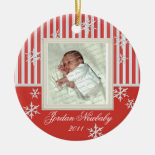 Ornement Rond En Céramique Premiers Noël Snowflakes Rouge