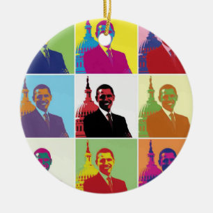 Ornement Rond En Céramique Président Obama Pop Art