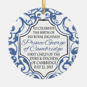 Ornement Rond En Céramique Prince rouleau de George Blue/blanc de HRH