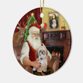 Ornement Rond En Céramique R-Père Noël-Shih Tzu (P) (Gauche)