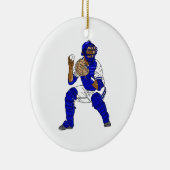 Ornement Rond En Céramique Receveur bleu de base-ball (Droite)