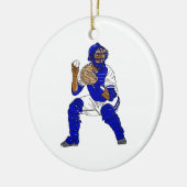 Ornement Rond En Céramique Receveur bleu de base-ball (Gauche)