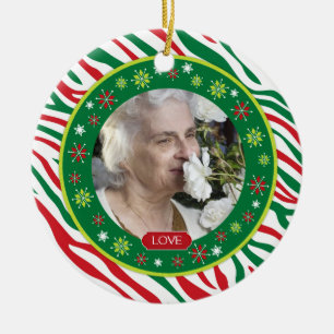 Ornement Rond En Céramique Red Green Zebra Imprimer Mémorial Photo Noël