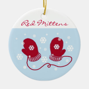 Ornement Rond En Céramique Red Holiday Mittens