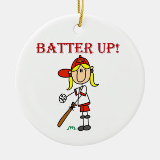 Ornement Rond En Céramique Red Text Batter Up Girls Softball Shirts and Gifts