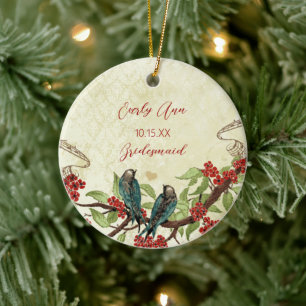 Ornement Rond En Céramique Red Vintage Bird Bridesmaid Ornaments