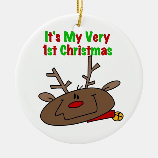 Ornement Rond En Céramique Reindeer Très 1er Noël (Devant)