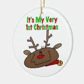 Ornement Rond En Céramique Reindeer Très 1er Noël (Gauche)