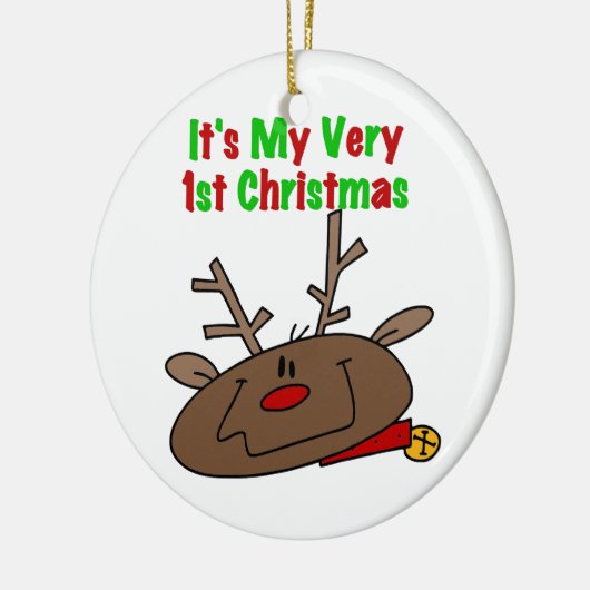 Ornement Rond En Céramique Reindeer Très 1er Noël (Gauche)