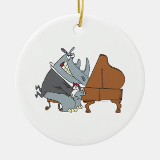 Ornement Rond En Céramique rhinocéros idiot jouant du piano pianiste dessin a