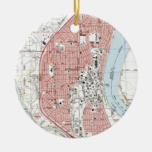 Ornement Rond En Céramique Richland Washington Map (1992) (Devant)
