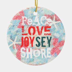 ORNEMENT ROND EN CÉRAMIQUE RIVAGE DU JERSEY DE LA JOIE D'AMOUR DE PAIX (SEY)