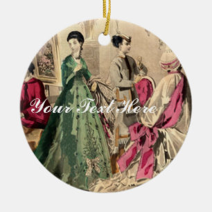 Ornement Rond En Céramique Robe victorienne avec l'arc rose