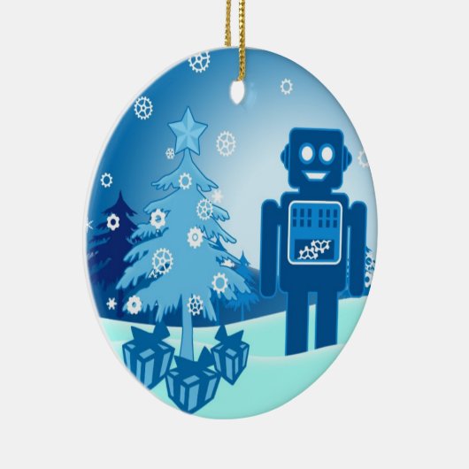 Ornement Rond En Céramique Robot bleu Chritsmas (Droite)