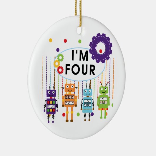 Ornement Rond En Céramique Robot T-shirts et cadeaux d'anniversaire 4e (Droite)