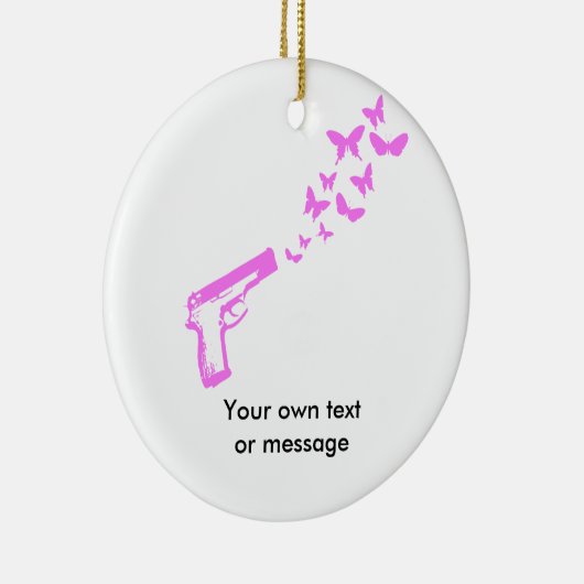 Ornement Rond En Céramique Rose de papillons d'arme à feu (Droite)