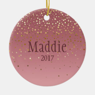 Ornement Rond En Céramique Rose personnalisé Marsala Stars Design