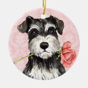Ornement Rond En Céramique Rose Valentin Mini Schnauzer