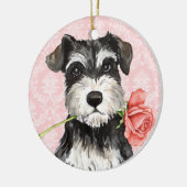 Ornement Rond En Céramique Rose Valentin Mini Schnauzer (Gauche)