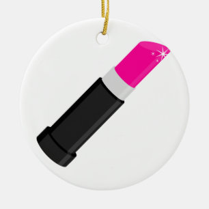 Ornement Rond En Céramique Rouge à lèvres rose