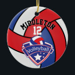 Ornement Rond En Céramique 🏐 Rouge, Blanc et Bleu Personnalisez le volleybal<br><div class="desc">Volleyball Sport Joueur ornement de Noël prêt pour vous à personnaliser. Faites un merveilleux cadeau personnalisé pour votre joueur de volley, entraîneur, ventilateur, etc... ⭐ Assurez-vous que le texte se trouve en dessous de la zone de ligne de sécurité de marquage par tiret vert. ("cliquez pour customiser plus loin" pour...</div>