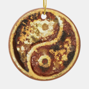 Ornement Rond En Céramique Rust Yin Yang