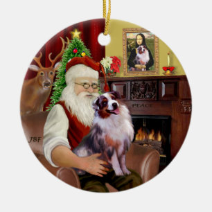Ornement Rond En Céramique Santa - Aussie Shepherd 1
