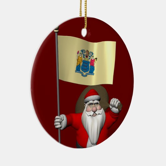 Ornement Rond En Céramique Santa Claus Avec L'Enseigne Du New Jersey (Droite)