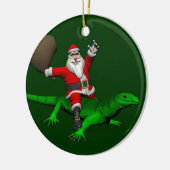 Ornement Rond En Céramique Santa Claus Riding Green Lizard (Gauche)