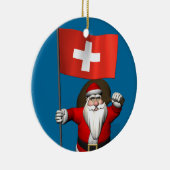 Ornement Rond En Céramique Santa Claus With Ensign Of Switzerland (Droite)