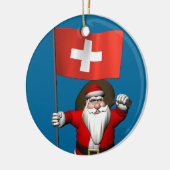 Ornement Rond En Céramique Santa Claus With Ensign Of Switzerland (Gauche)