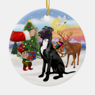 Ornement Rond En Céramique Santas Treat - Black Great Dane