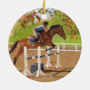 Ornement Rond En Céramique Sauter coloré de cheval et de cavalier