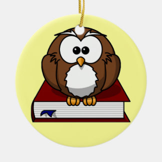 Ornement Rond En Céramique Scholarly Owl