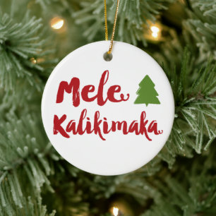 Ornement Rond En Céramique Scripts de brosse Mele Kalikimaka Arbre de Noël Ph