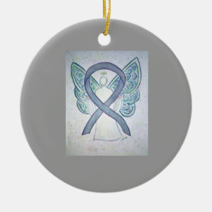 Ornement Rond En Céramique Sensibilisation Gris Ruban Angel Personnalisé Art