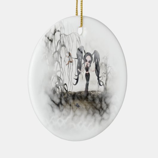 Ornement Rond En Céramique Sepia Goth Girl Vignette (Droite)