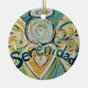 Ornement Rond En Céramique Serenidad Angel Word Art Cadeau de vacances