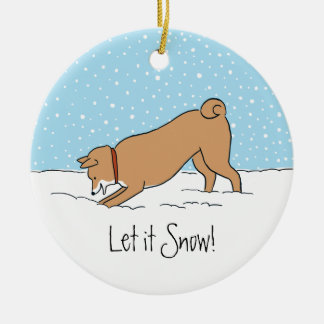 Ornement Rond En Céramique Shiba Inu Laisser neiger Joyeux Chien Noël Fête