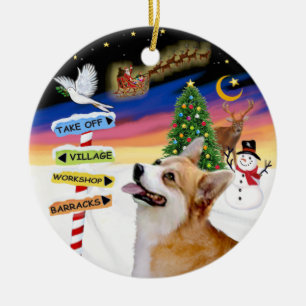 Ornement Rond En Céramique Signes de Noël - Corgi gallois (Pembroke)