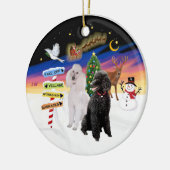 Ornement Rond En Céramique Signes de Noël - Deux canicules standard (B+W) (Gauche)