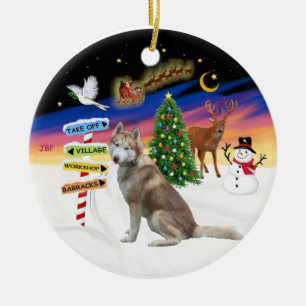 Ornement Rond En Céramique Signes de Noël - Husky Sibérien Rouge
