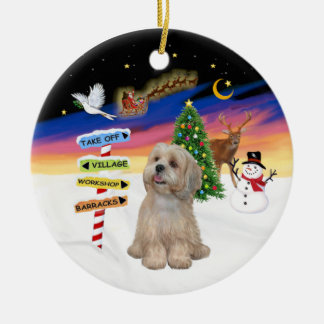 Ornement Rond En Céramique Signes de Noël - Lhassa Apso (R2)