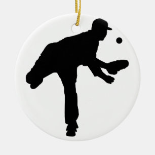 Ornement Rond En Céramique Silhouette de broc de base-ball