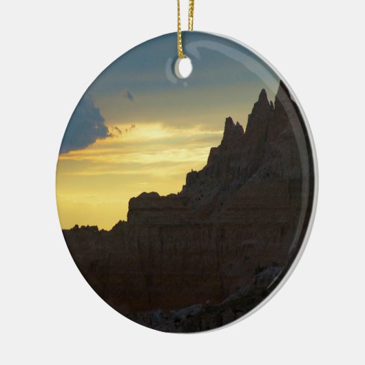 Ornement Rond En Céramique Silhouette rocheuse, parc national des Badlands, c (Gauche)