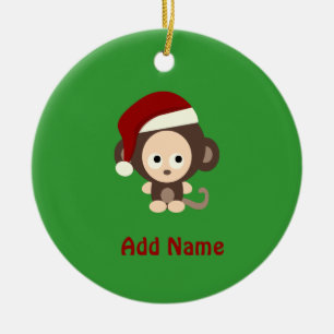 Ornement Rond En Céramique Singe de Noël mignon