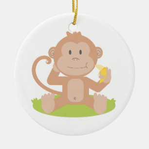 Ornement Rond En Céramique Singe mignon de bébé de bande dessinée reposant et