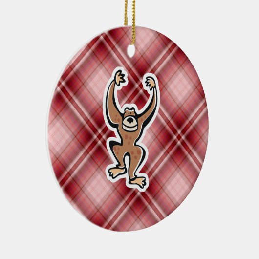 Ornement Rond En Céramique Singe mignon de plaid rouge (Droite)